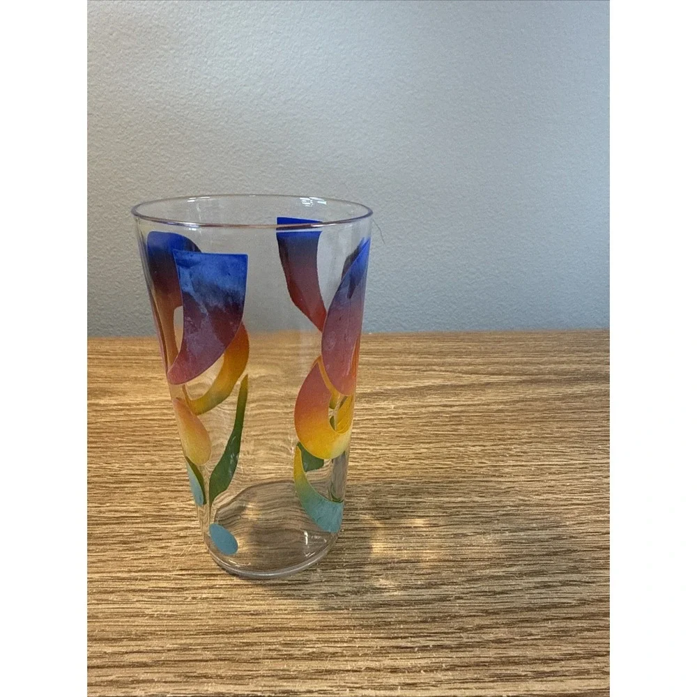 VTG MCM Kraft Cheese Glass Tumbler Geometric Design Blue‎ Red Green Faded (5)